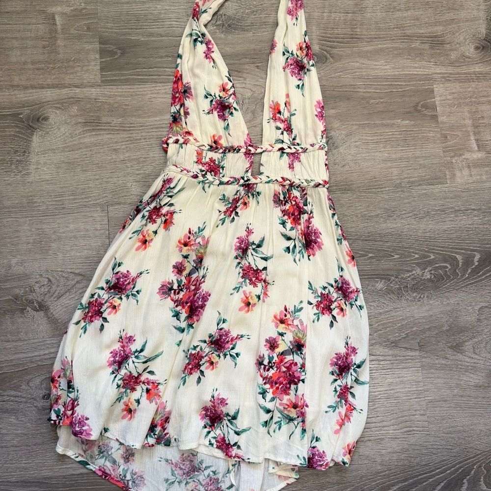 Pink Lily Floral Print Halter Dress